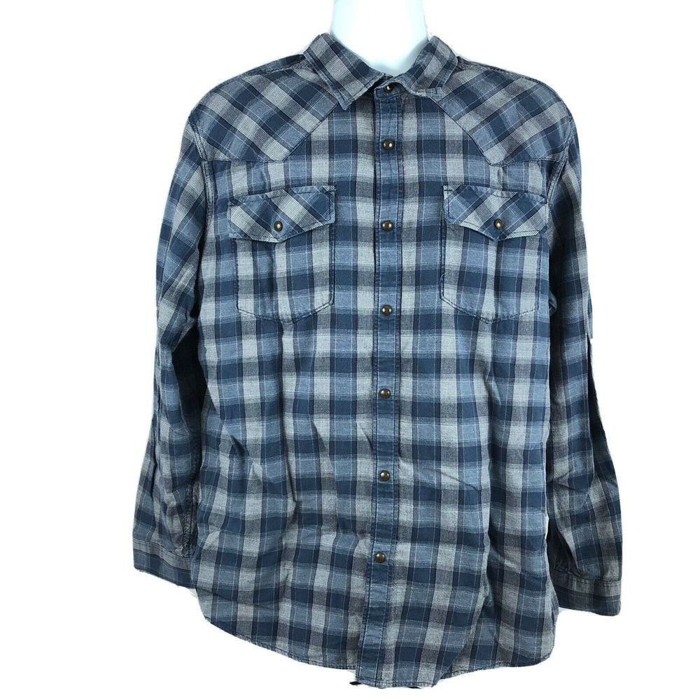Eddie Bauer Shirt XL Flannel Classic Fit Long Sleeve Blue Gray Red Camp Men's